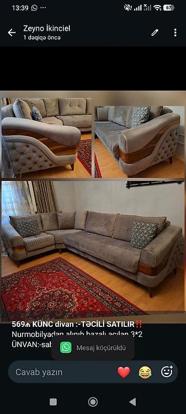 mebel alan: *569₼ KÜNC divan :-TƏCİLİ SATILIR*‼️ Nurmobilyadan alınıb bazalı — 1