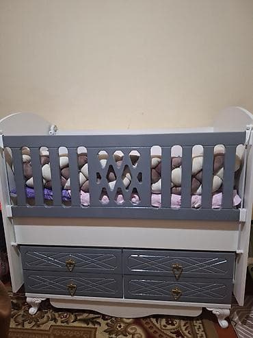 Детская мебель: Для девочки и мальчика, Четырехугольная, Колыбель, С бортиками, Без механизма качания — 2