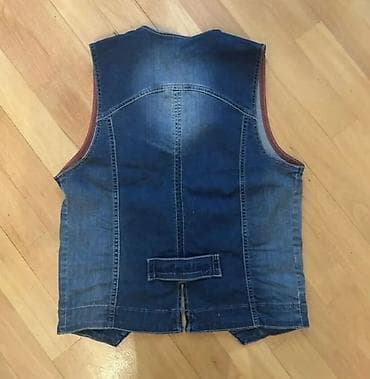 namaz geyimi: Cins jilet - Material: klassik mavi denim (cins) - Dizayn: V-yaxa, ön — 2