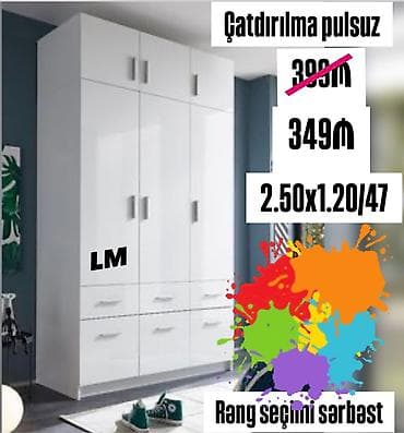 Mebel: Ağ rəngli çoxfunksiyalı qarderob şkafı - Ölçü: 2.50 x 1.20 x 47 - Üst — 1