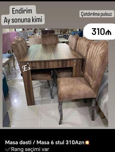 işlənmiş stol stul dəsti sumqayit: Qonaq otağı üçün, Yeni, Açılmayan, Dördbucaq masa, 6 stul — 5