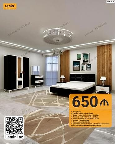 Yataq Dəsti – Kod: 2076 Tərkib: - Çarpayı: 1 ədəd, 160 × 200 sm - — 1