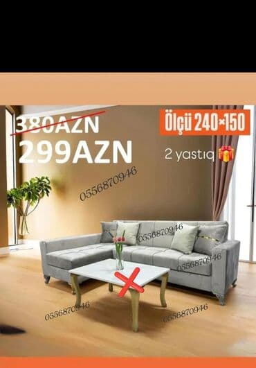 Künc divan, Qonaq otağı üçün, Vеlur parça, Bazalı, Açılan, Kitab
