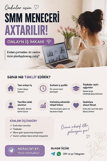nar gundelik internet: SMM menecer tələb olunur, İstənilən yaş, Təcrübəsiz — 1