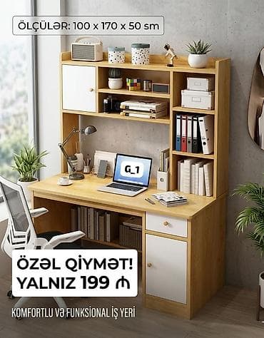 manikur ucun masa: Masaüstü rəfli iş masası – komfortlu və funksional iş yeri Ölçülər — 1