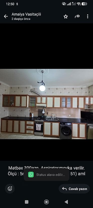 metbex wkafi: Mətbəx 300azn. Aspirator,moyka verilir. Ölçü : 5mt. Ünvan Sumqayit — 1