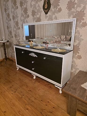 Qonaq otağı mebel dəsti - Rəng: qara-ağ, gümüş naxışlı dekor