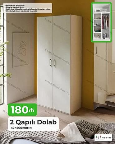 2 qapılı paltar dolabı Ölçü: 47×200×90 sm Material: 18 mm laminat — 1