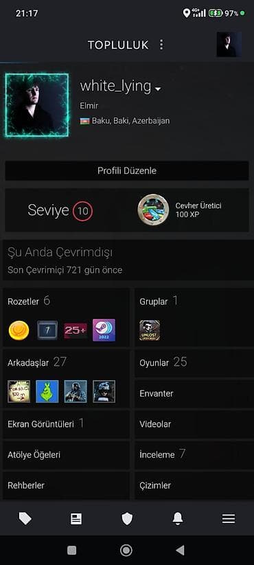 rezident evil 7: Məhsul: Steam hesabı Xüsusiyyətlər: - Profil: white_lying (səviyyə — 1