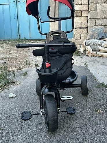 aurus bicycle: Uşaq üçün üçtəkərli velosiped-araba - Rəng: qara, qırmızı detallarla — 1