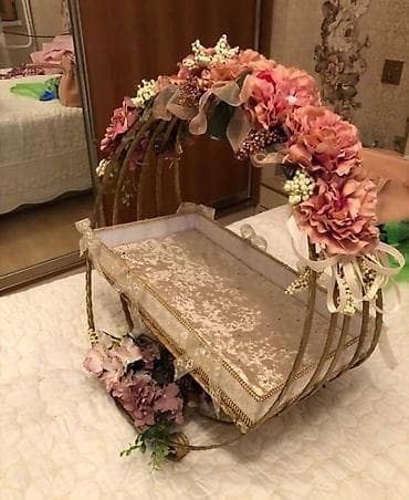 xına dekoru: Bəzəkli gəlin-sep səbəti / nişan xonçası - Klassik bej-qızılı — 1