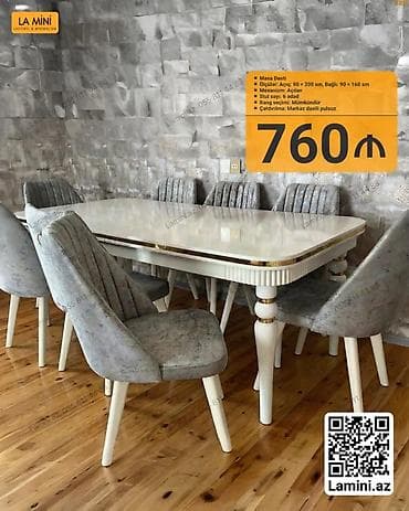 Qonaq otağı üçün, Açılan, Dördbucaq masa, 6 stul lalafo.az -da Qonaq otağı üçün, Açılan, Dördbucaq masa, 6 stul