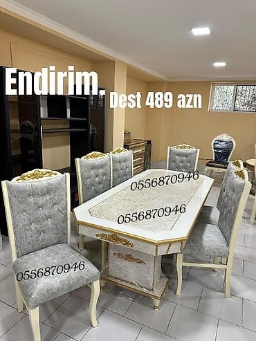 elcilik sekilleri: Qonaq otağı üçün, Yeni, Açılmayan, Dördbucaq masa, 6 stul — 2