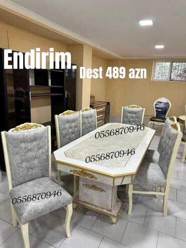 məktəb stulları: Qonaq otağı üçün, Yeni, Açılmayan, Dördbucaq masa, 6 stul — 2