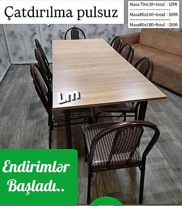 stul modelleri: Dördbucaq masa, 4 stul, Açılmayan, Stullar ilə, Metal — 1