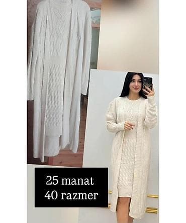 мужские костюмы в баку: Ağ rəngli toxunma dəst: - Uzun, açıq kardiqan və ona uyğun toxunma — 1