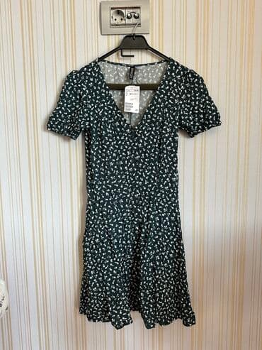 Кофты, свитеры: Hm dress green flower yasil gullu — 1