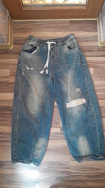buggy şalvar: Geniş kəsimli cins şalvar - Material: klassik denim - Rəng: mavi — 1