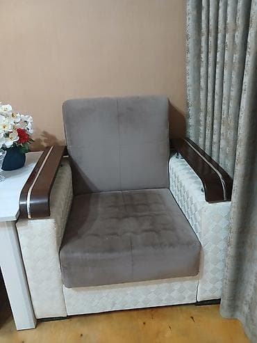 mebel evi: Qonaq otağı dəsti - Divan: Qəhvəyi məxməri/parça üzlü, yumşaq — 5