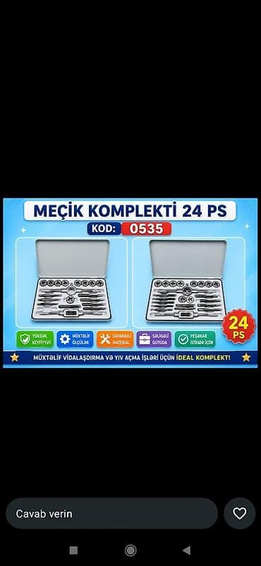 alet cantasi: Meçik komplekti – 24 parçalı, Kod: 0535 Xüsusiyyətlər: - Müxtəlif — 1