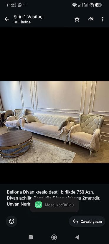 Bellona Divan kreslo desti birlikde 750 Azn. Divan achilir