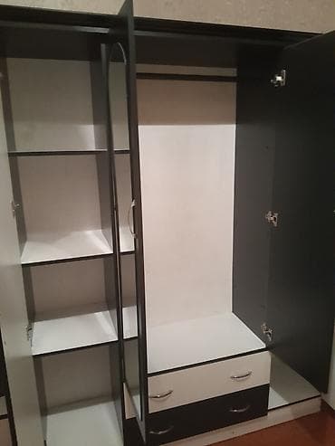 mebel kitab refleri: 4 qapılı, Güzgülü, Qara, Taxta, Açılan, Düz dolab — 2