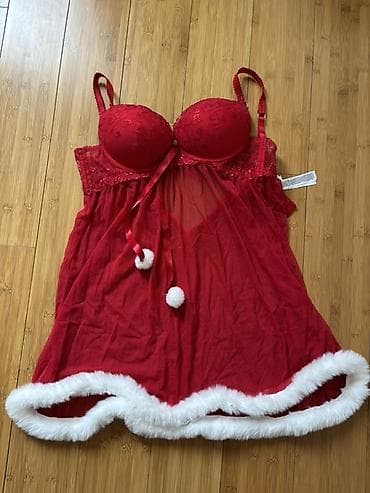 Qırmızı Şaxta Baba tərzli gecəlik/babydoll - Rəng: parlaq qırmızı, ağ