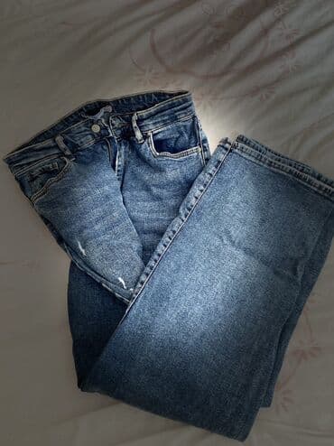 cins pencekler 2022: Klassik mavi rəngli cins şalvar - Kəsim: düz/klassik kəsim, orta bel - — 1