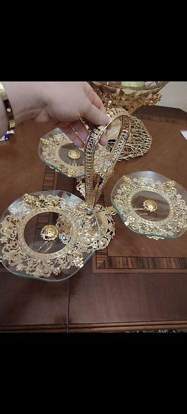 Tort və şiriniyyat qabı, rəng - Qızılı, Şüşə — 4
