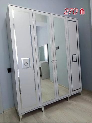 Yeni, 5 qapı, Güzgülü, Ağ, Digər material, Açılan, Düz dolab