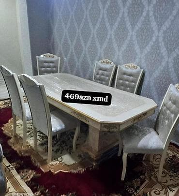 sdul: Yemək otağı üçün dəstlər 1) Klassik dizaynlı masa + 6 stul - Krem — 7