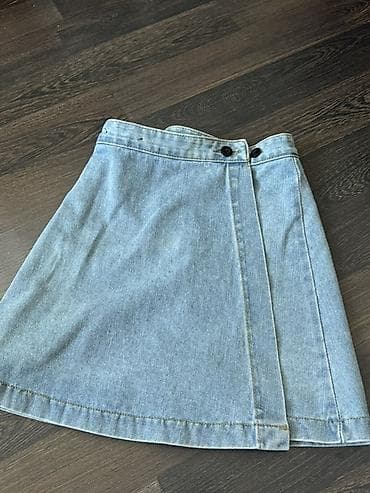 idman maykasi: Açıq mavi cins ətək - Model: A-kəsimli, dizdən yuxarı uzunluq - — 1