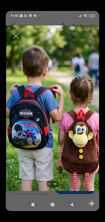 Детские электрокары: Uşaq çantaları dəsti - Model 1: Qara-rəngli məktəb çantası, ön — 1