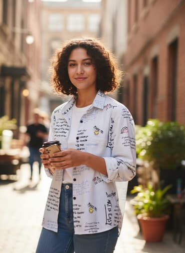 dəniz geyimi: Qadın köynəyi – naxışlı yazılar və zolaqlı dizayn - Rəng: açıq — 1