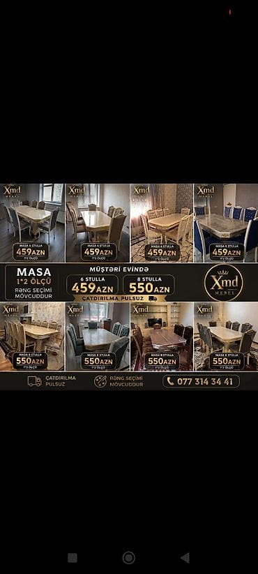 sunger: Xmd Mebel – Masa və stul dəstləri - Ölçü: 1×2 - Komplektlər: - Masa — 1