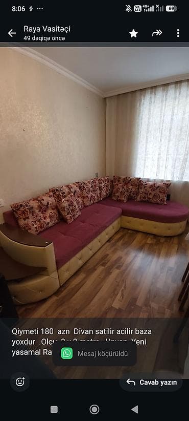 Qiymeti 180 azn Divan satilir acilir baza yoxdur .Olcu 3 x 2 metre
