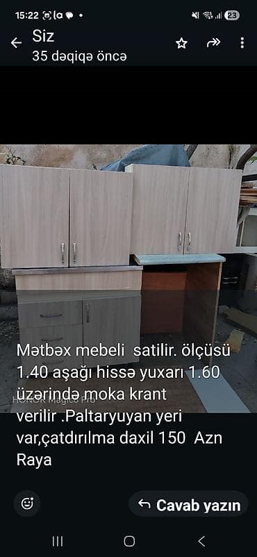 metbex wkafi: Mətbəx mebeli dəsti - Üst hissə: 1.60 m - Aşağı hissə: 1.40 m - — 1