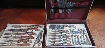 Bıçaqlar: Premium bıçaq və servis dəsti – taxta naxışlı metal çemodan Macarıstan — 8