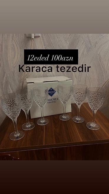 sam qabi: Qədəhlər, rəng - Ağ, Xrustal, 12 ədədli dəst, Çexiya — 1