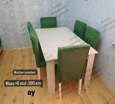 Masa və oturacaq dəstləri: Qonaq otağı üçün, Yeni, Açılan, Dördbucaq masa, 6 stul — 1