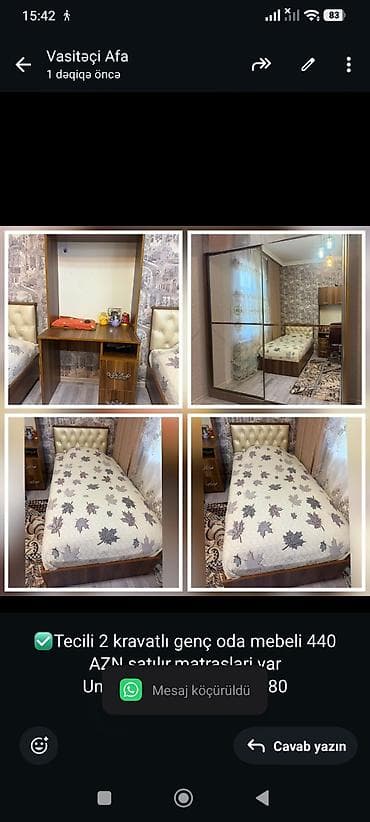 ✅Tecili 2 kravatlı genç oda mebeli 440 AZN satılır.matraslari var
