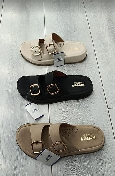 шляпа: Roffelli Comfort iki qayışlı qadın şlapanları - Modellər: krem, qara — 1