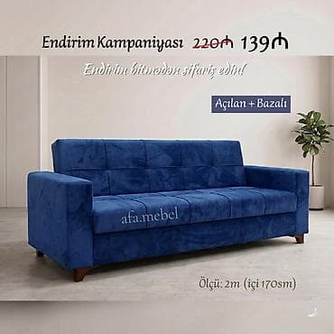 divan ustu: Mavi rəngli açılan və bazalı divan - Model: açılan mexanizm + bazalı — 1