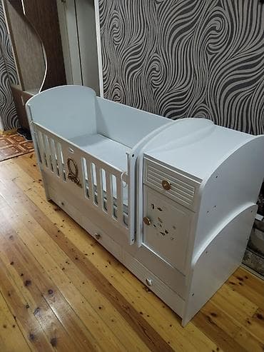 trimo mebel: Uşaq beşiyi – kombinə edilmiş model - Rəng: ağ, qızılı dekor — 3