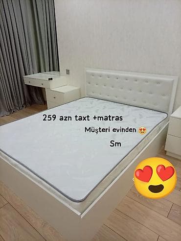 Ağ rəngli ikinəfərlik taxt və matras dəsti. - Taxt: minimal dizayn