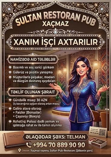 Официант требуется, Ресторан, Ежедневно оплата at lalafo.az Официант требуется, Ресторан, Ежедневно оплата