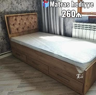 tek taxtlar: Tək nəfərlik taxta çarpayı - Başlıq hissəsi yumşaq, düyməli kapitone — 1