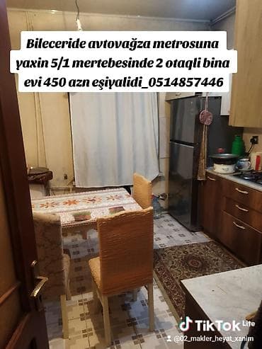 ev menzil: Bileceride avtovağza metrosuna yaxin 5/1 mertebesinde 2 otaqli bina — 1