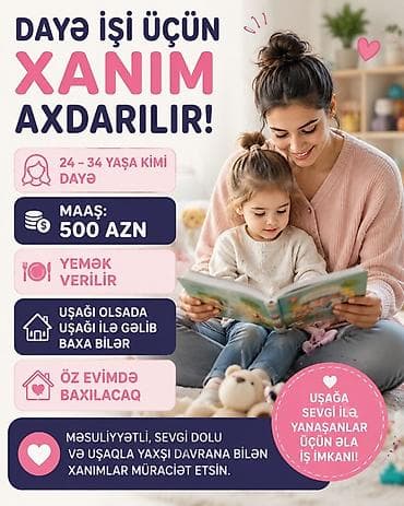 Əməkdaş axtarışı (vakansiyalar): Dayə tələb olunur, 30-45 yaş, Təcrübəsiz, Dəyişən qrafik — 1