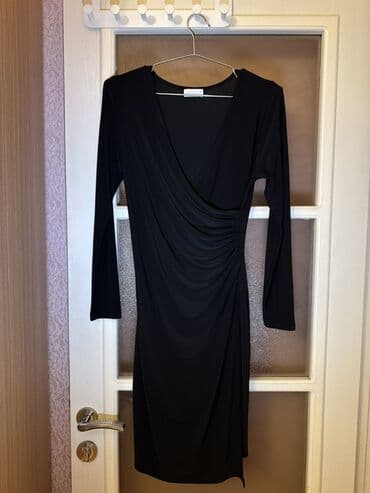 вечерние бежевые платья: Qara rəngli qadın geyimi – zərif midi don - Model: Krujeva olmayan — 3